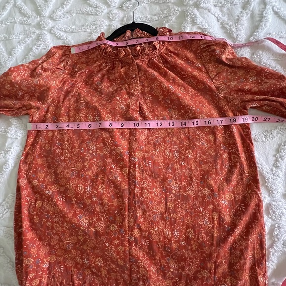 House of Harlow 1960 Josepha Floral Blouse Puff Long Sleeve Top Rust Size XS - Picture 11 of 14